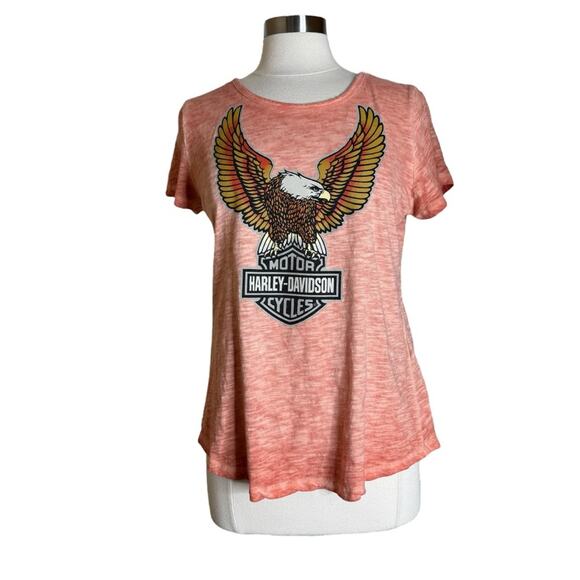 Harley Davidson Hometown Scoop Neck Tee T-Shirt Washed Orange Womens Medium - Picture 1 of 9